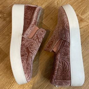 BOGO FREE; pink velvet platform slip ons